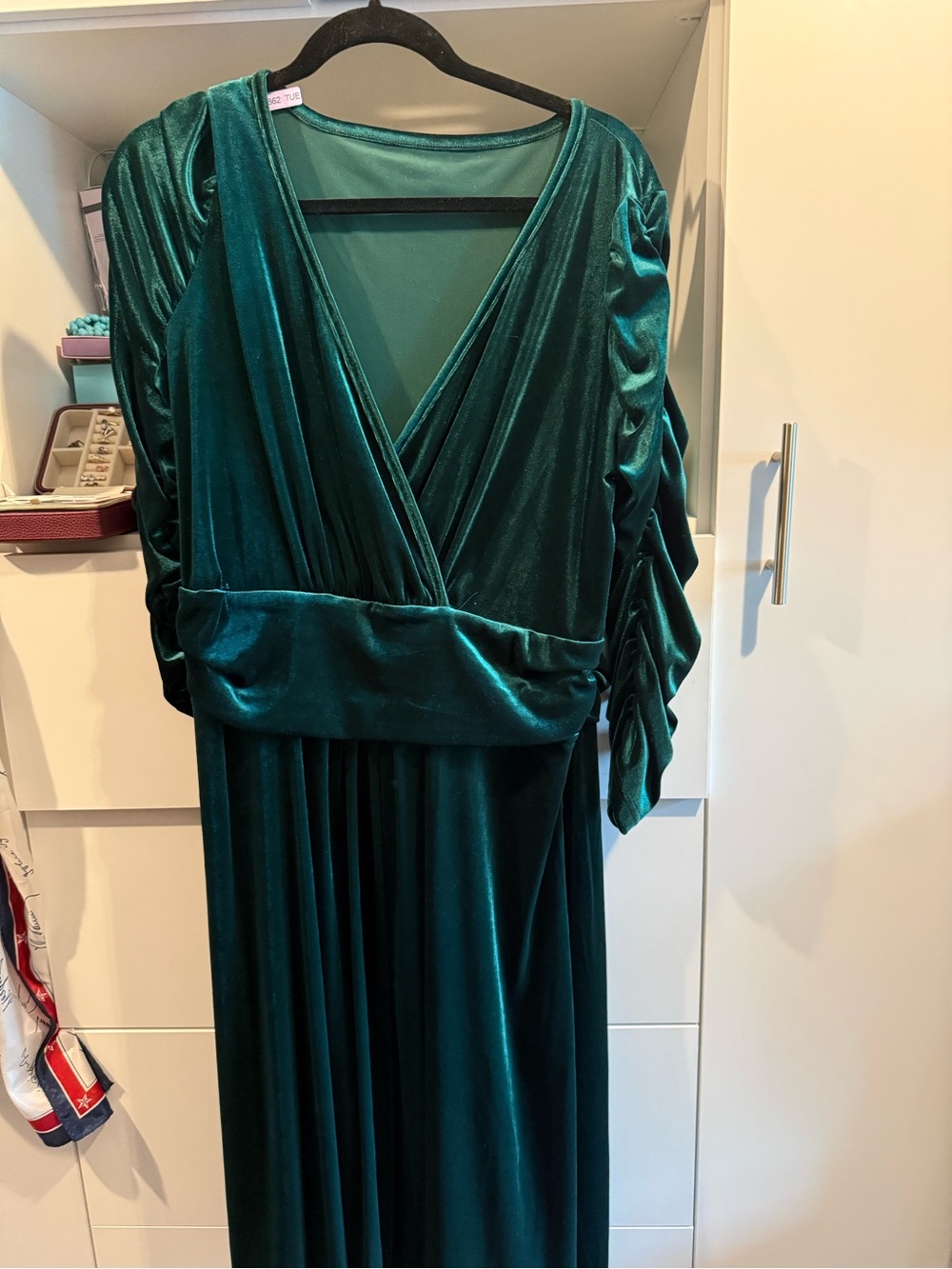 Elegant Deep Green Velvet Wrap Maxi Dress